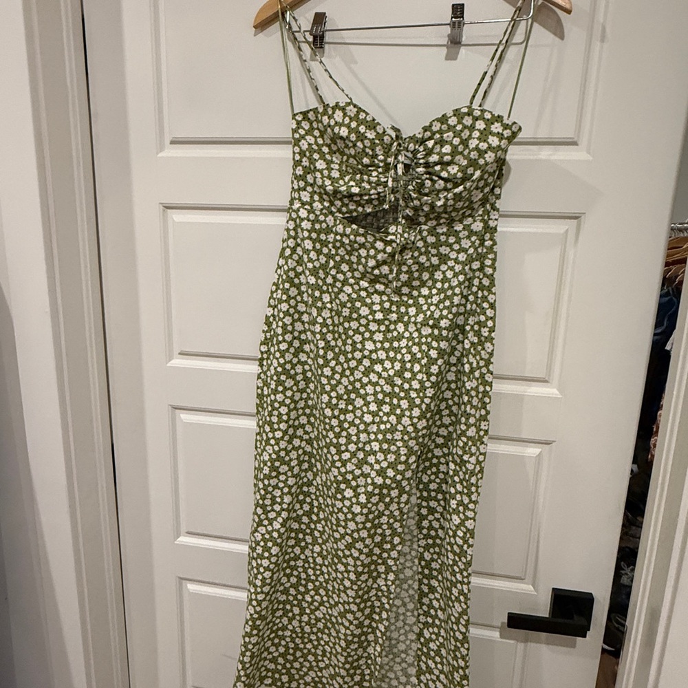 Zara Olive Floral Dress with Spaghetti Straps